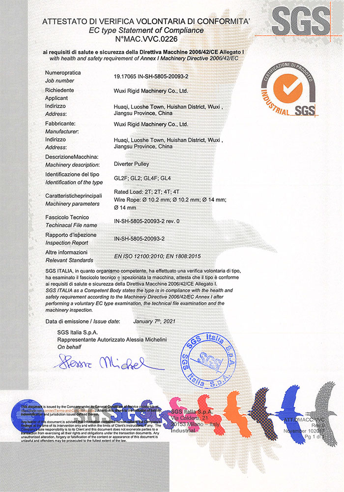 Polea inversora SGS Certificado CE MAC VVC.0226_IN-SH-5805-20093-2